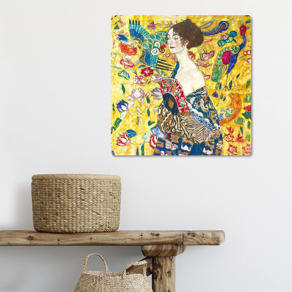 Quadro Gustav Klimt 'Signora Con Ventaglio' - Tela Canvas 100x100cm, Pronto Da Appendere, Per Decorazione Casa - Foto 3